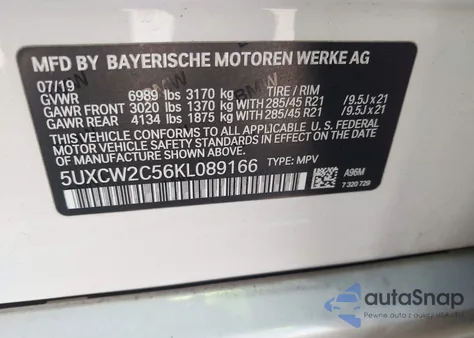 2019 BMW X7 xDrive40I z USA, uszkodzony, nr VIN 5UXCW2C56KL089166